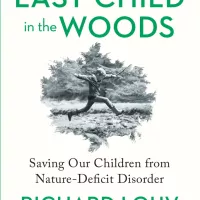 Book cover of a child in the woods jumping over a pond